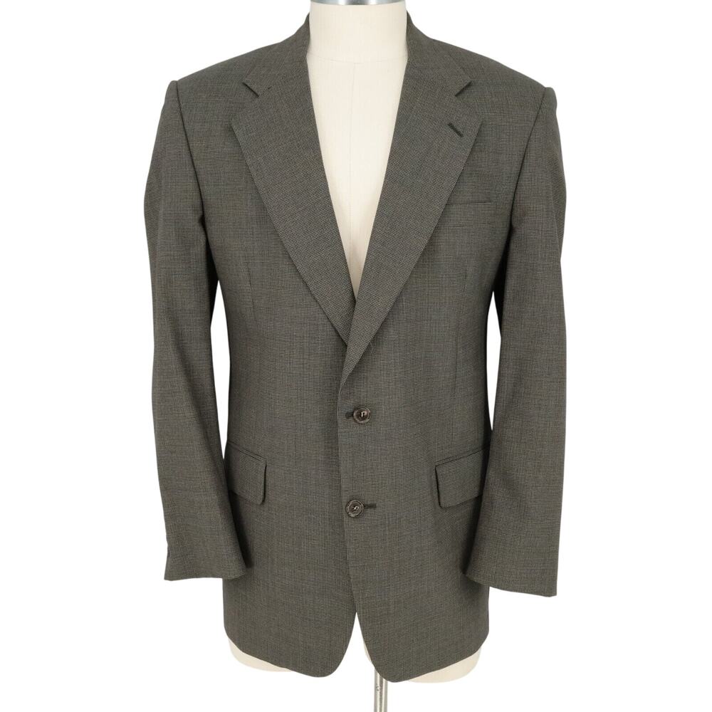 Jos A Bank Sport Coat Mens 42L Green Houndstooth Plaid Wool Jacket Lined Blazer